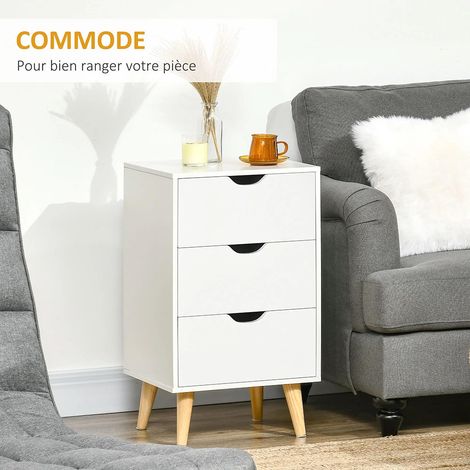 Table de chevet avec 3 tiroirs, style nordique, dimensions: 40 x 35 x 68,5 cm, blanc (1/5)