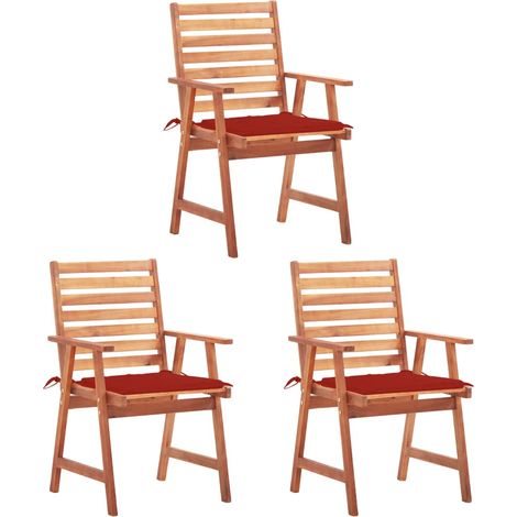 Lot de 3 Chaises de salle à manger de jardin - Chaises à dîner de jardin avec coussins Acacia massif BV641249 - BonneVie (1/5)