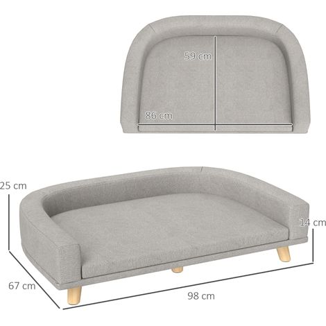 Canapé pour grands chiens avec coussin amovible en polyester et bois, dimensions 98x67x25 cm, couleur grise (1/5)