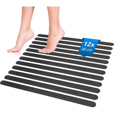 12 - Bandes Antidérapantes - Autocollants Douche - Sécurité Bain Noir - Fixation Facile Carrelage Escalier - Noir - 20x5cm (1/5)