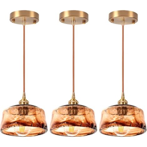 3x Lustre Industriel,Suspension Luminaire Vintage en Verre Ambre Lampe de Plafond Retro Abat-jour Design (1/5)