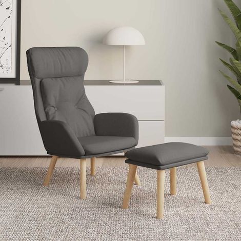 vidaXL Sillón de relax con taburete tela gris oscuro (1/5)