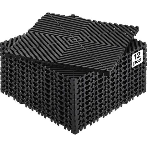 Clipsage Rapide Lot 12 Dalles de Drainage de Sol Emboîtables Tapis Antidérapant en PP 310x310 mm Épaisseur 15 mm Noir (1/5)