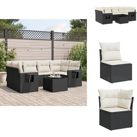 Salon de jardin 7 pcs avec coussins noir résine tressée - Ensemble Salon De Jardin - Meuble De Jardin - Salon Exterieur - Résine Tressée - Rotin Synthétique (1/5)