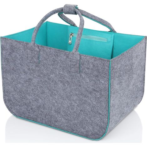 Borsa per la spesa in feltro da 30 litri, ampio cestino per la spesa con tasca con cerniera, borsa tote pieghevole in feltro con manici, borsa per la spesa (grigio-verde). (1/5)