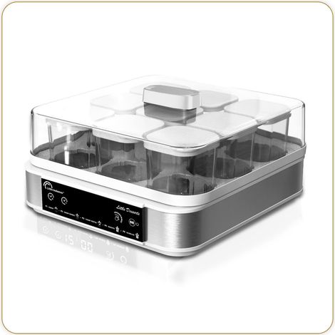 Yaourtière Dessertière, Yaourts Desserts Fromages blancs faits maison, 5 programmes automatiques, 9 pots en verre 145 ml, Blanc/inox (1/5)