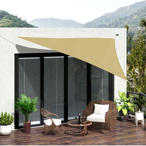 Voile d'ombrage triangulaire 4x4x4 m beige, toile en polyéthylène haute densité anti-UV, grand format pour terrasse et jardin (1/5)