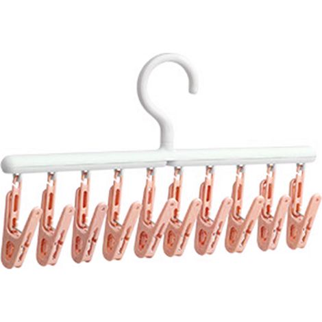 Stendibiancheria multifunzionale, girevole a 360 gradi, con 10 clip, ideale per camere da letto, case e balconi, nei colori rosa e bianco. (1/5)