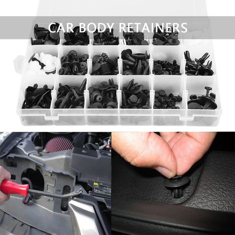Coffret 415 pièces assorties 18 tailles clips garniture auto rivets poussoir pare-chocs panneau porte fixations plastique noir blanc avec tournevis universel (1/5)