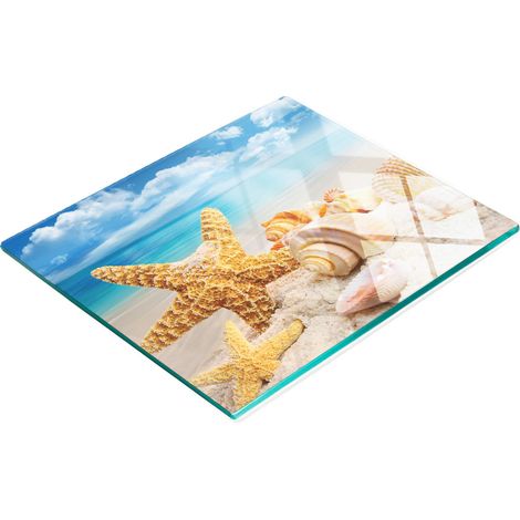 Tagliere decorativo in vetro temperato con stelle marine e conchiglie, 60x52 cm (1/5)