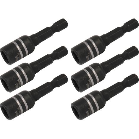 Set mit 10 magnetischen Sechskant-Steckschlüsseleinsätzen M8x48 mm, 1/4"-Schaft, für Schlagschrauber, schwarz (1/5)