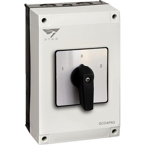 Coffret inverseur de source manuel 63A – Monophasé ou triphasé – 4 pôles de commutation – Étanchéité IP65 pour extérieur – IMO