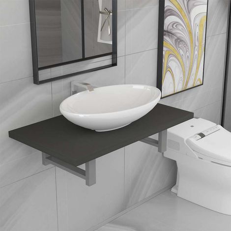 vidaXL Conjunto de muebles de baño 2 piezas cerámica gris (1/4)