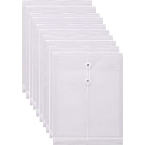 Enveloppes transparentes format A4/Lettre en polyéthylène avec fermeture à ficelle, ouverture sur le dessus, lot de 20, fond à soufflet extensible