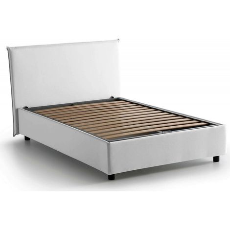 Talamo Italia Letto piazza e mezza Ashasa, Letto contenitore con rivestimento in tessuto, 100% Made in Italy, Apertura frontale, adatto per materasso Cm 120x190, Bianco, con imballo rinforzato
