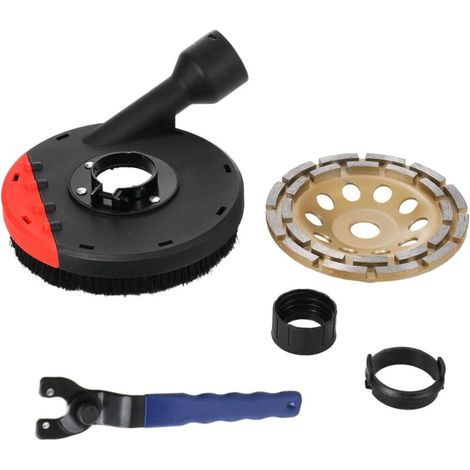 Copertura protettiva per smerigliatrice angolare da 150 mm con anello adattatore e connettore per aspirapolvere + disco abrasivo diamantato da 150 mm x 15 mm per calcestruzzo (1/4)