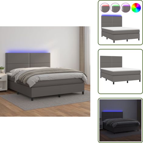 Sommier à lattes de lit avec matelas et LED Gris 140x190 cm - Lit Plateforme - Lit Design - Lit Moderne - Lit Capitonné - Lit Avec Rangement