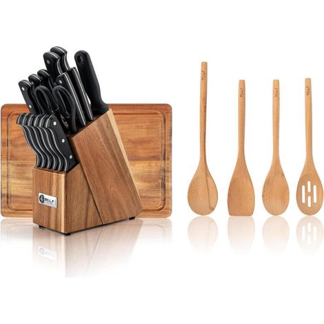 Bill.F Messer Set 21tlg. Holz Küche Utensilien Schneidebrett Gadgets Block (1/5)