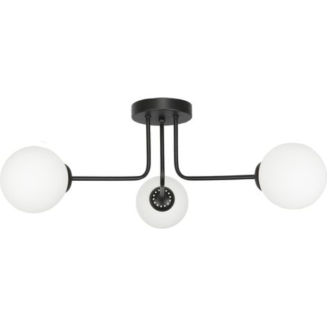 Lampada da soffitto nera con paralume bianco, modello Borgo 14-842