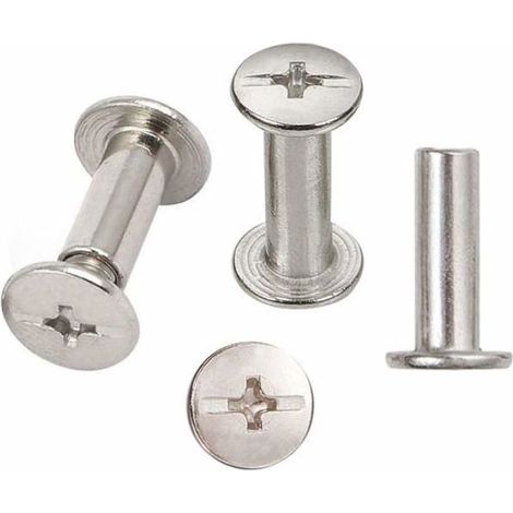 30 Sets Chicago Vis à reliure nickelée 5 mm x 15 mm, ton argent (1/4)