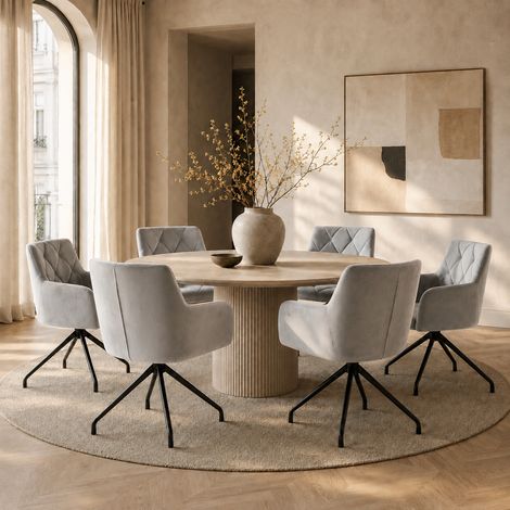 Set de 6 chaises de salle à manger à motif losange, fauteuil rembourré avec 4 pieds en métal, fauteuil lounge moderne, chaise de salon pour chambre, bureau et coiffeuse, soutien lombaire, velours, gri (1/5)