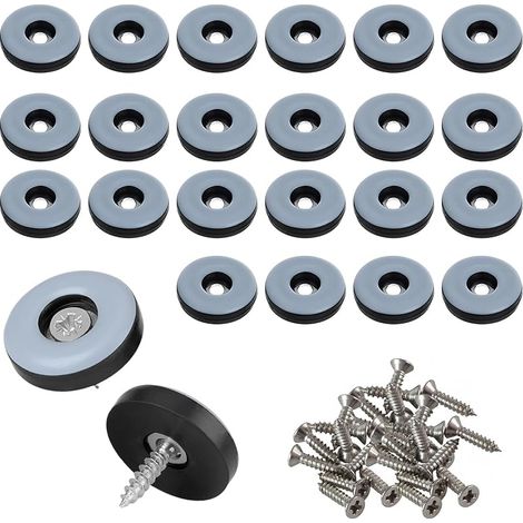 24Pièces Patins en Téflon à Visser Ø 22mm Patins de Meubles (Ronds, Noirs) avec 24 vis en Acier Inoxydable PTFE Patins Glisseurs pour Meubles pour Protection Efficace de Vos Meubles, chaises, sols