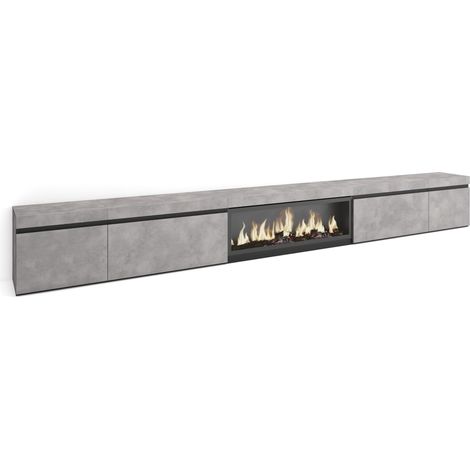 Meuble TV Banc Télé Grand Espace de Rangement 368x45x35 Cheminée électrique XXL Style Moderne Ciment (1/5)
