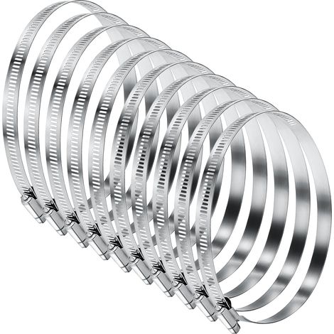 Lot de 10 colliers de serrage en acier inoxydable 304 - 118-140 mm - Colliers de serrage réglables pour sèche-linge - Pour voiture, industrie, piscine, raccordement et sécurisation des tuyaux (1/5)