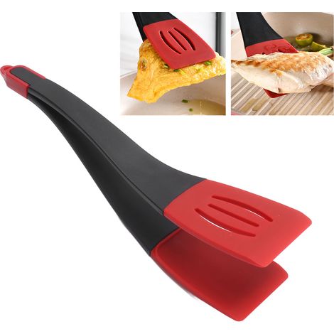Spatule combinée 3 en 1 en silicone, spatule ajourée, pince à steak, spatule à poisson, pince unique, rouge/noir (1/5)