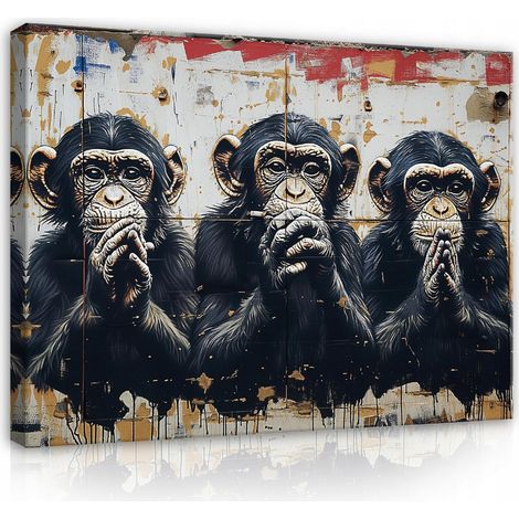 tableau singes trois sages abstrait moderne sur toile Murale 60x40 (1/3)