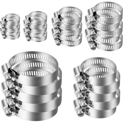 Collier de Serrage Tuyau, 30PCS Collier Serrage Inox 304, 6-51mm Réglable, Colliers de Serrage Métallique, Collier Durite pour Famille Tuyau D'eau, Piscine, Machine à Laver, Lave-Vaiss (1/5)