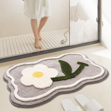 Tapis de salle de bain moderne et simple, absorbant et antidérapant, 50 x 80 cm, pour une maison fraîche et un intérieur chaleureux. Idéal pour la chambre ou comme tapis de porte. Retour à la nature. (1/4)