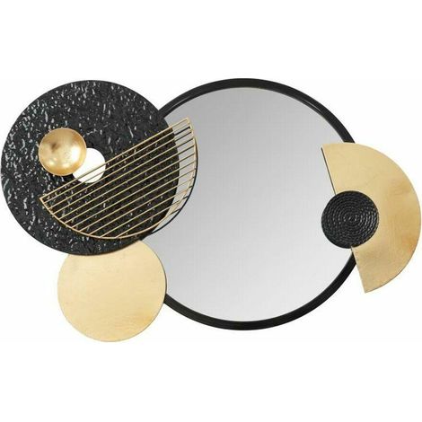 DKD Home Decor Miroir mural métal cercles noir et doré