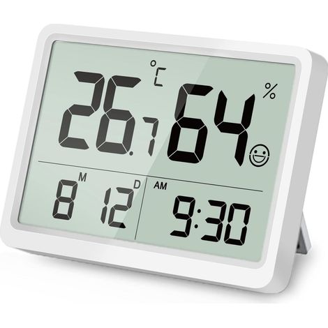 Digitales Thermometer und Hygrometer für Innenräume: Kompaktes Temperatur- und Feuchtigkeitsmessgerät mit großen LCD-Ziffern und Datums-/Uhrzeitanzeige. (1/5)