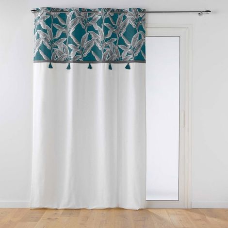 Rideau à œillets 140x240 uni top pompon Isibelle bleu coton