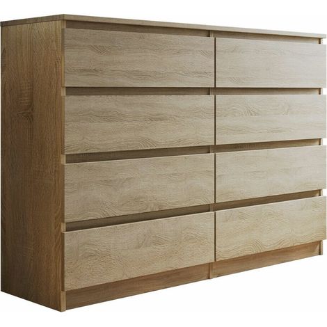 Mirjan24 – Commode en chêne stratifié Sonoma 8 tiroirs – Dimensions 100x138x40cm – Capacité de 8kg par tiroir – Fabriqué en Europe