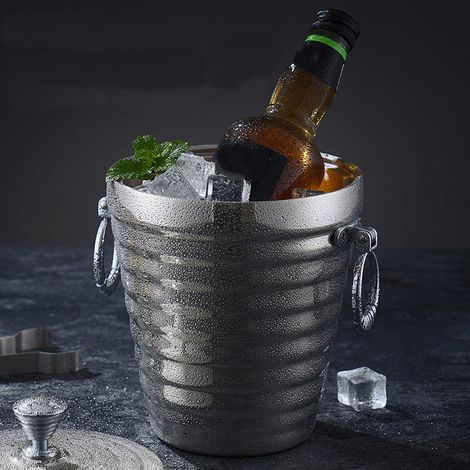 Seau à glace double paroi en acier inoxydable avec couvercle, seau à bière, seau à champagne, grand seau à glaçons de 2 L pour bars (1/5)