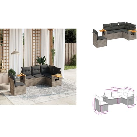 5-tlg. Garten-Sofagarnitur mit Kissen Grau Poly Rattan - Gartenmöbel - Esszimmergarnituren - Rattan Möbel - Outdoor Möbel - Lounge Set (1/3)
