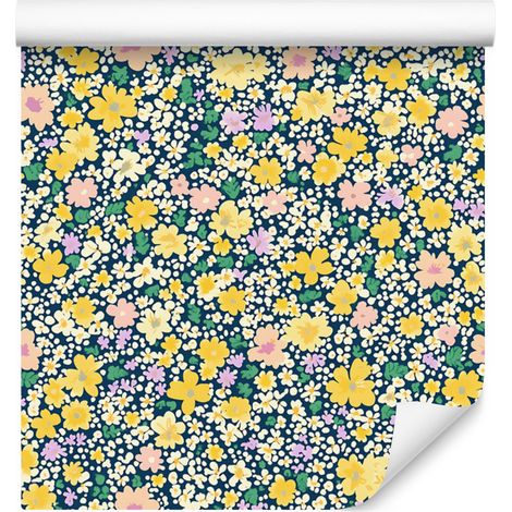 Papier peint fleuri style cottagecore gris et beige pour salon et chambre 50x1000 cm (1/5)