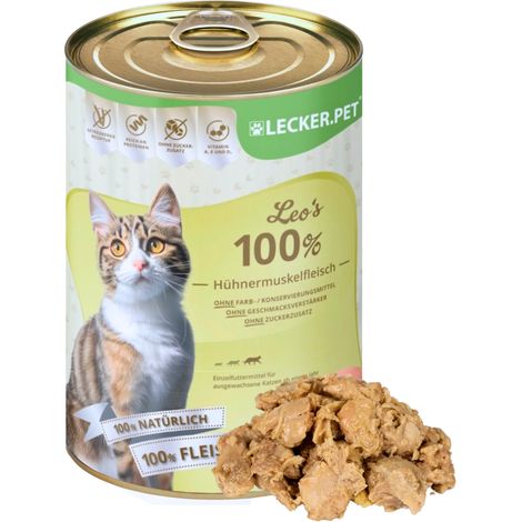 6 x 400 g de nourriture humide pour chats Lecker.Pet® Leo's 100 % muscle de poulet (1/5)