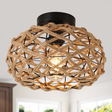 Plafonnier en rotin, lustre bohème, suspension de style industriel, lustre de plafond de style Wabi-sabi pour ferme, chambre, couloir, entrée, cuisine (1/5)