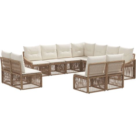 Gartensofa-set 11 pcs Beige Poly-Rattan vidaXL