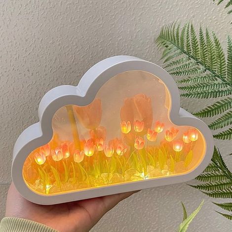 Lampe Veilleuse Tulipe Nuage - Veilleuse LED à Montrer au Mur - Décoration Chambre Adolescent - Kit DIY avec Miroir - 20 cm - 1 Pièce (1/3)