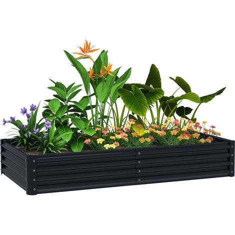 Outsunny Galvanised Raised Garden Bed, Raised Planter, Dark Grey