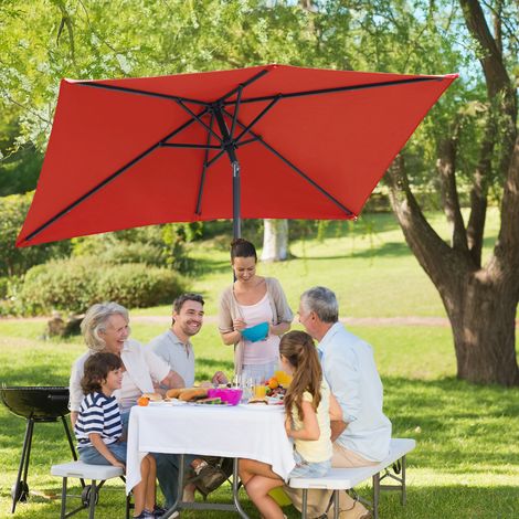 Jiubiaz Sombrilla rectangular modular de 1,4 × 2,1 m: sombrilla para balcón para montar, roja