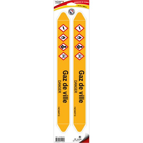 Planche de 2 marqueurs de tuyauterie 450 x 52 mm pour Ø 70 à 100 mm - Gaz de ville - 4711539 (1/2)