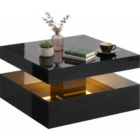 HOMCOM LED Coffee Table with Storage, Modern Centre Table, High Gloss Black