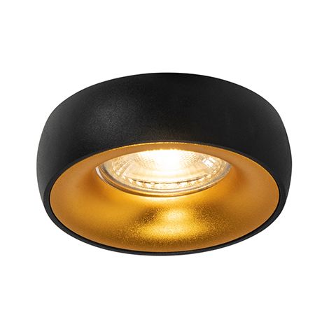 QAZQA + Diseño Foco empotrado de diseño negro con interior dorado - Mooning Aluminio Redonda Adecuado para LED Max. 1 x 50 Watt (1/4)