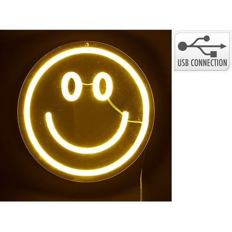 Lumière LED néon décorative visage - miroir, 20 x 20 cm
