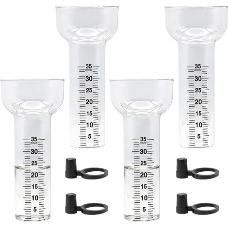 Lot de 4 pluviomètres en verre de rechange avec support, diamètre de la bouche 8 cm, verre de rechange en forme d'entonnoir, pluviomètre pratique, 35 mm, pour jardin et extérieur (1/5)